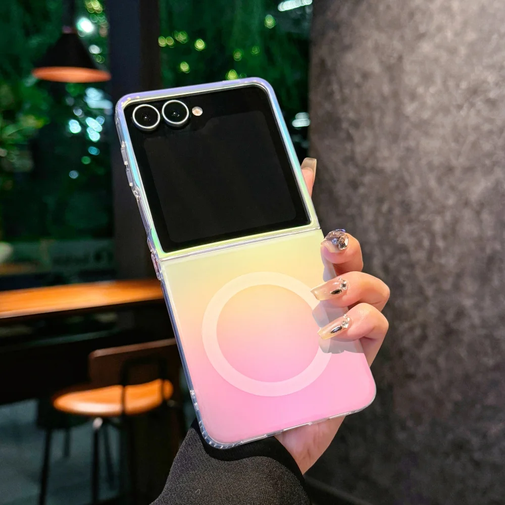

NEW Cool Color Ins Wind Pc + tpu For Samsung Galaxy Z flip 7 Z Flip 6 5 4 3 case Matte gradient rainbow Magnetic phone Case
