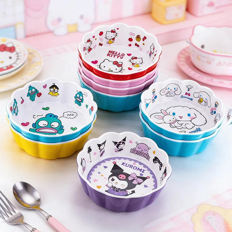 Tigela Fofa Cinnamoroll com Borda Ondulada, Tigela de Desenho Animado Hello Kitty Kuromi Hangyodon, Tigela de Grande Capacidade para Alimentos, Utensílio de Cozinha, Presente para Casa