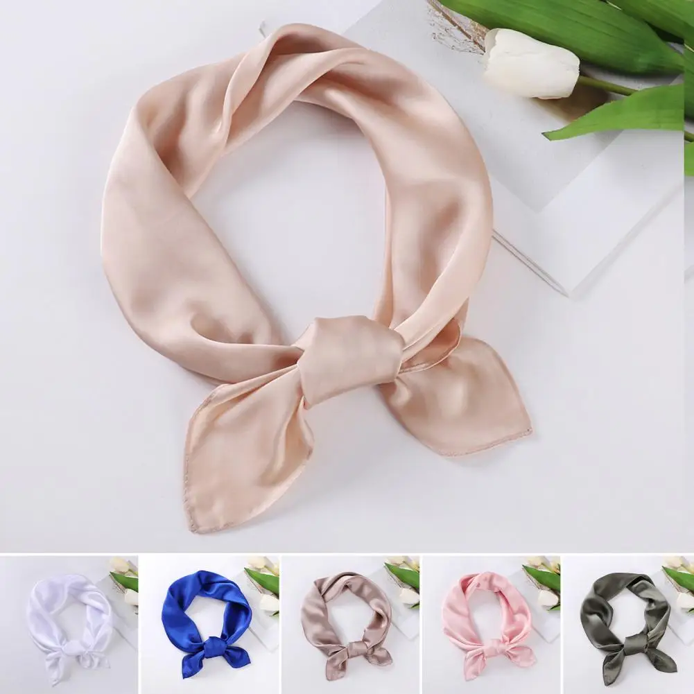 Women Summer Scarf Smooth Silky Sunscreen Square Shape Neck Decor Anti UV Casual Neck Head Wrap Clothes Accessory