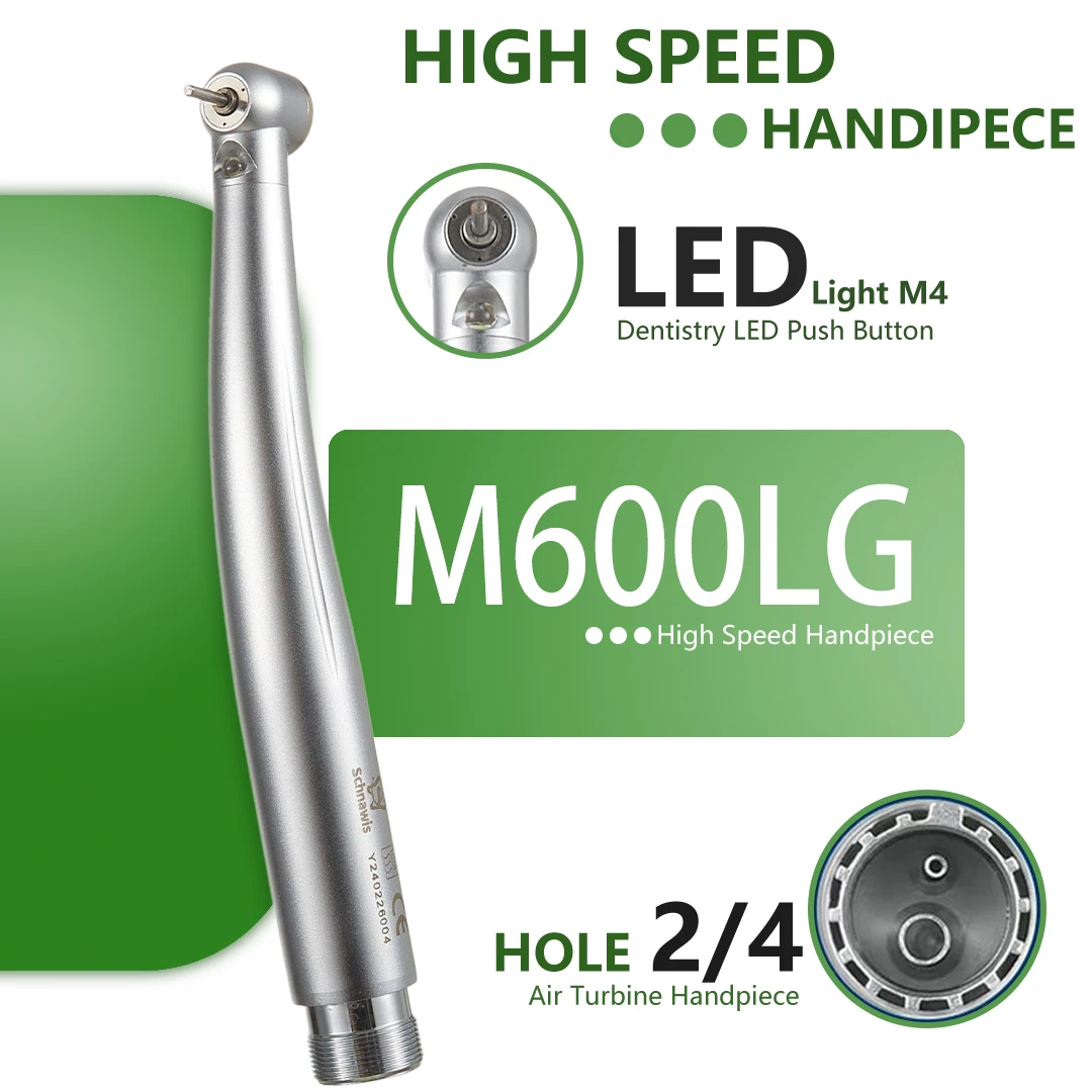 Handpiece dental com luz LED, botão M4, alta velocidade, turbina de ar, ferramenta dentista, 2 ou 4 furos, M600LG