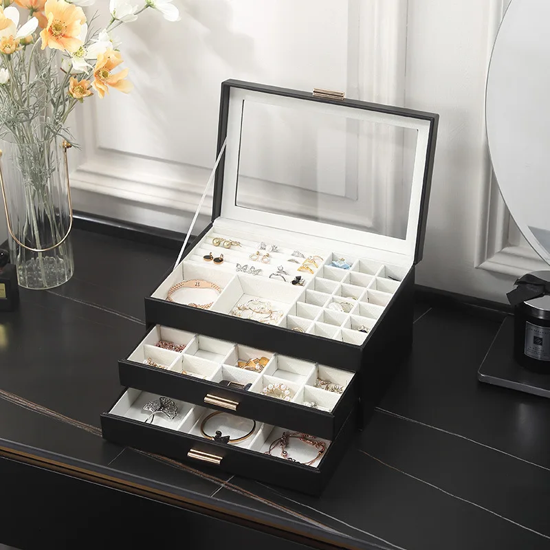 Luxuriöse 3 Schichten Schmuck Display Fall Ring Box Schrank Tragbare Organizer Fall Reise Lagerung Joyeros Organizador De Joyas