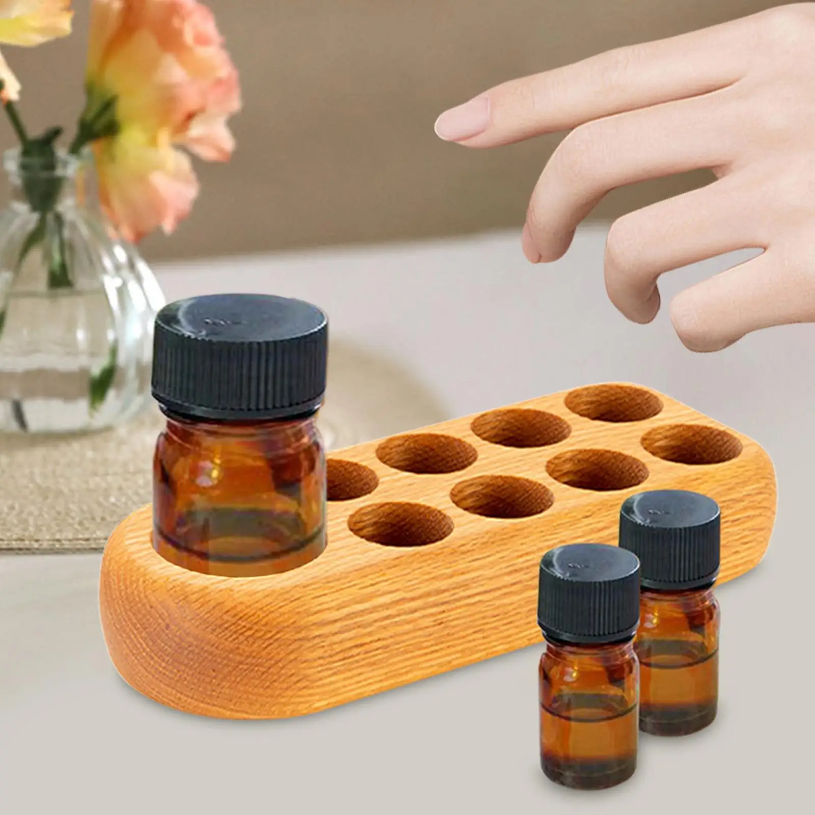 

Wooden Essential Oil Display Stand For 5Ml 10Ml Bottle 9 Holes Cosmetic Organizer Rack Rectangle Organizer