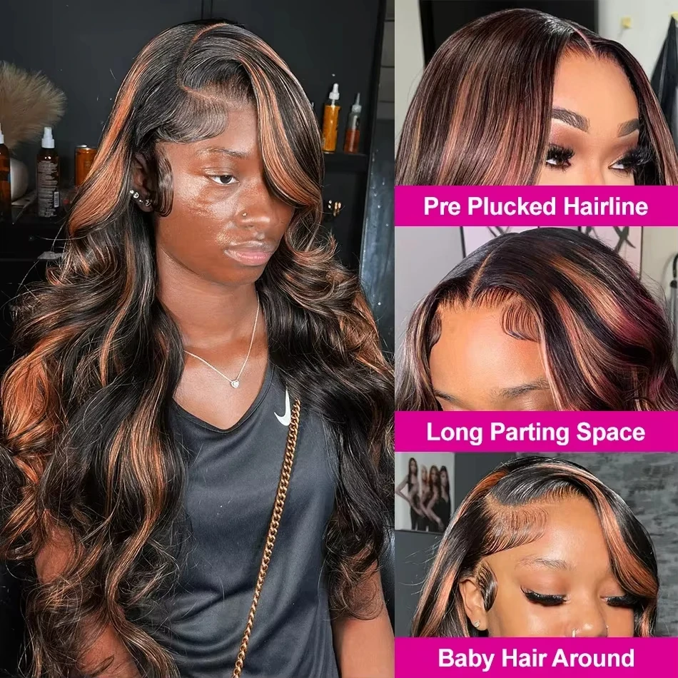 Highlight Wig Human Hair 1B/30 Glueless Body Wave Human Hair Wigs Brazilian Ombre Lace Front Wig 13x6 HD Lace Frontal Wig