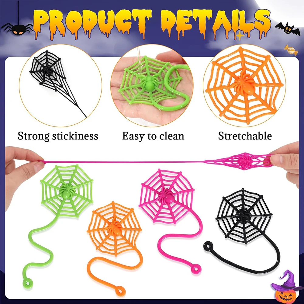 8/12/24Pcs Spider Party Favor Colorful Sticky Hands Spider Web Classroom Prizes Halloween Party Favor Spider Theme Birthday Gift - Image 3