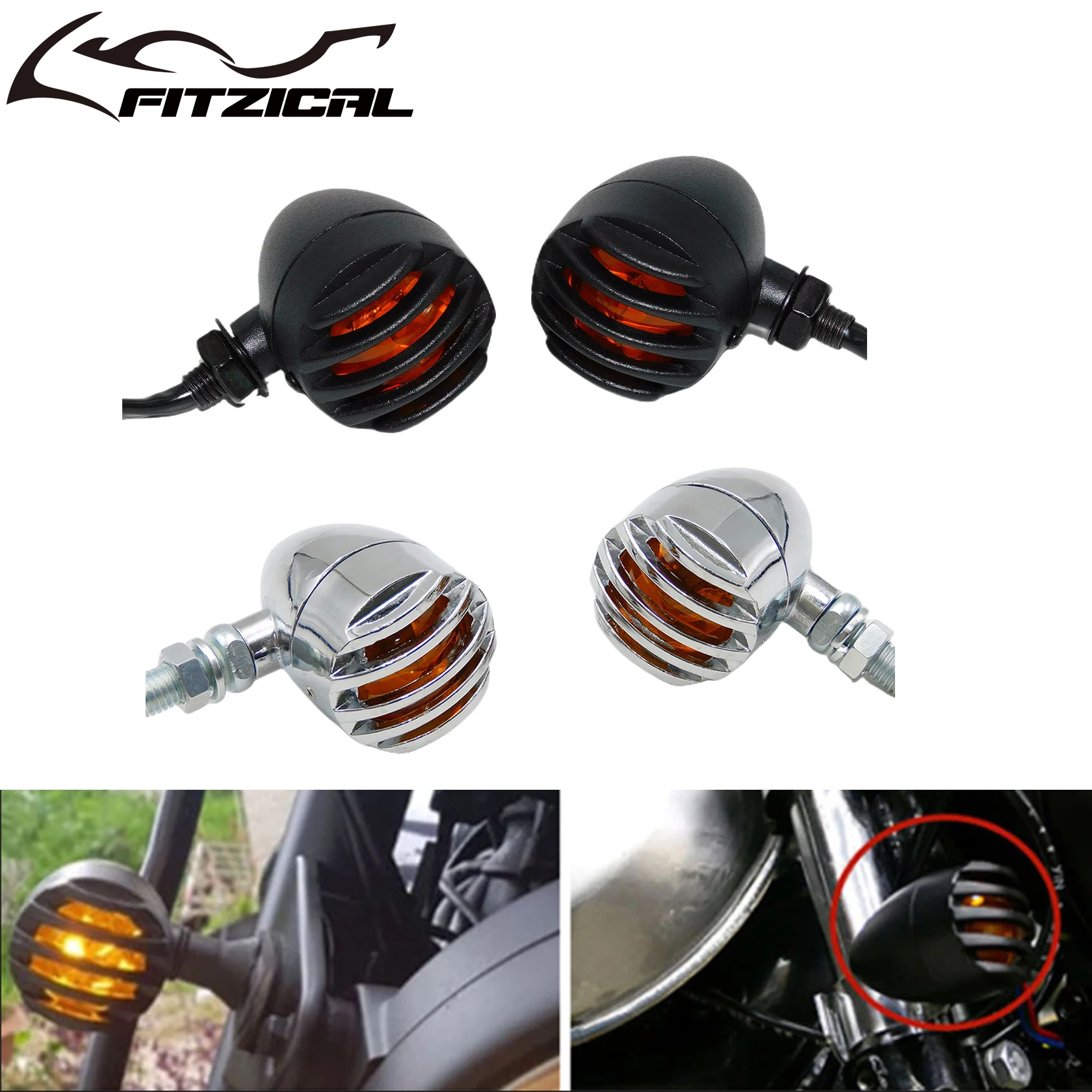 2Pcs/4Pcs Motorcycle Metal Grill Bullet Flasher Amber Bulb Turn Signal Indicator Light For Harley Sportster XL Dyna Touring