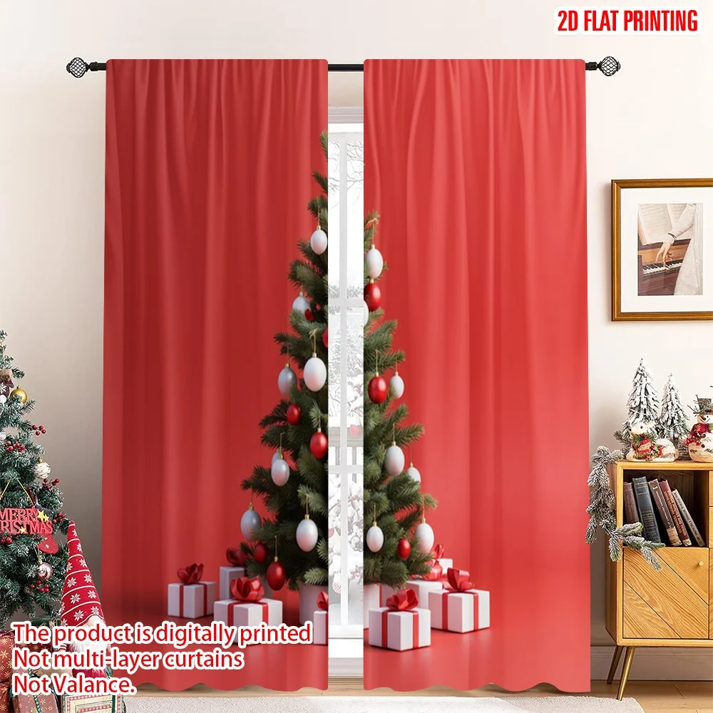 

2pcs 2D flat printing Merry Christmas Drapes Christmas Tree Gifts Ornaments Polyester Without Electricity Spring Use for All