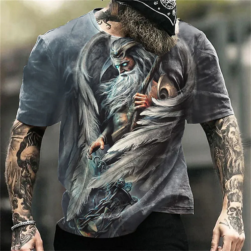 Men's fashion instrument printed T-shirt with saxophone guitar pattern short sleeved hip-hop pop loose top men's classic music t