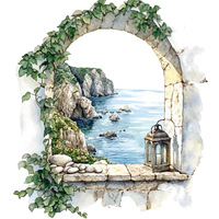 Plant fake window wall door sticker self-adhesive sea scenery living room bedroom wall decoration painting