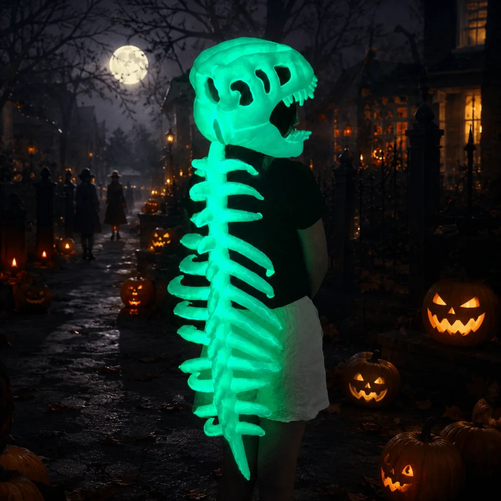Luminous Dinosaur Skeleton Mask Headgear 3D 75/116CM Dinosaur Costume Creative Wearable Halloween Dinosaur Skull Headgear