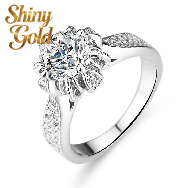

ShinyGold Women's 1 Carat Moissanite Ring - PT950 Platinum 4-Prong Round Flower Head Cluster Setting, Diamond-Enhancing Luxur