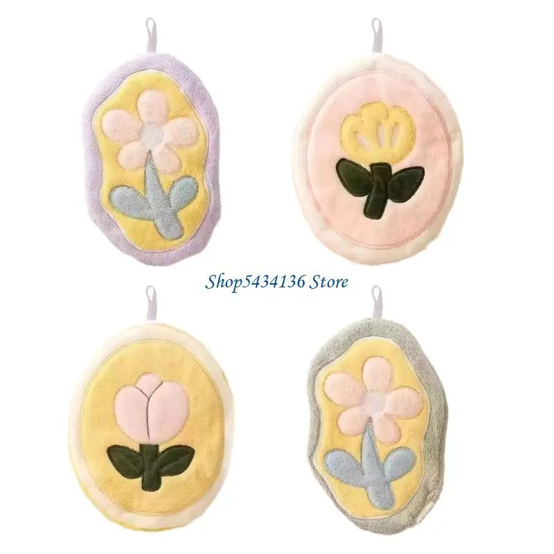 

H7ED элегантное цветочное полотенце для рук, быстро впитывающаяся плюшевая ткань, ткань для рук с подвесной петлей для кухни,