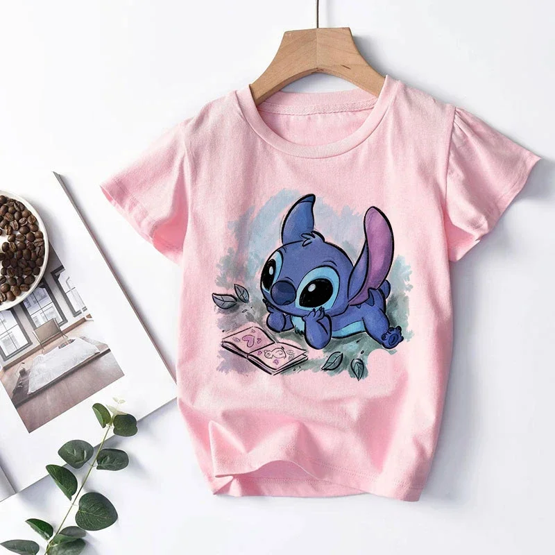 Camiseta de dibujos animados de Lilo & Stitch para niño y niña, camiseta de Manga corta con estampado Y2k, Top de Lilo & Stitch