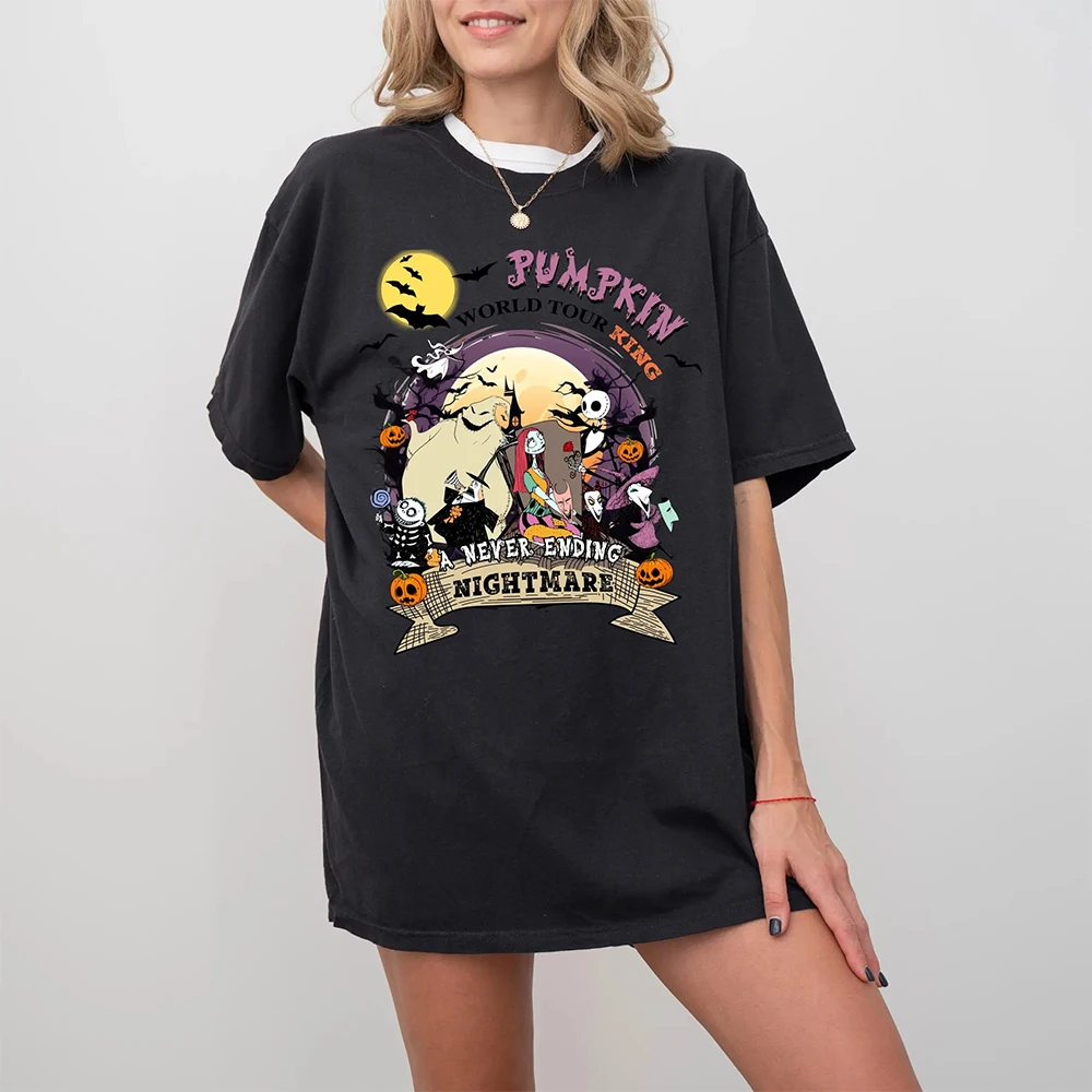 Pumpkin World Tour King Shirt 2025, Disney Halloween Shirt Jack Sally Nightmare Halloween A Never Ending Nightmare Damen Shirt