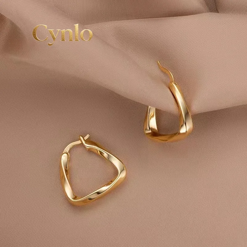 

Cynlo Jewelry Luxury 24K 9999 Pure Gold real gold French Geometric Triangle Earrings Women's Stud Earrings