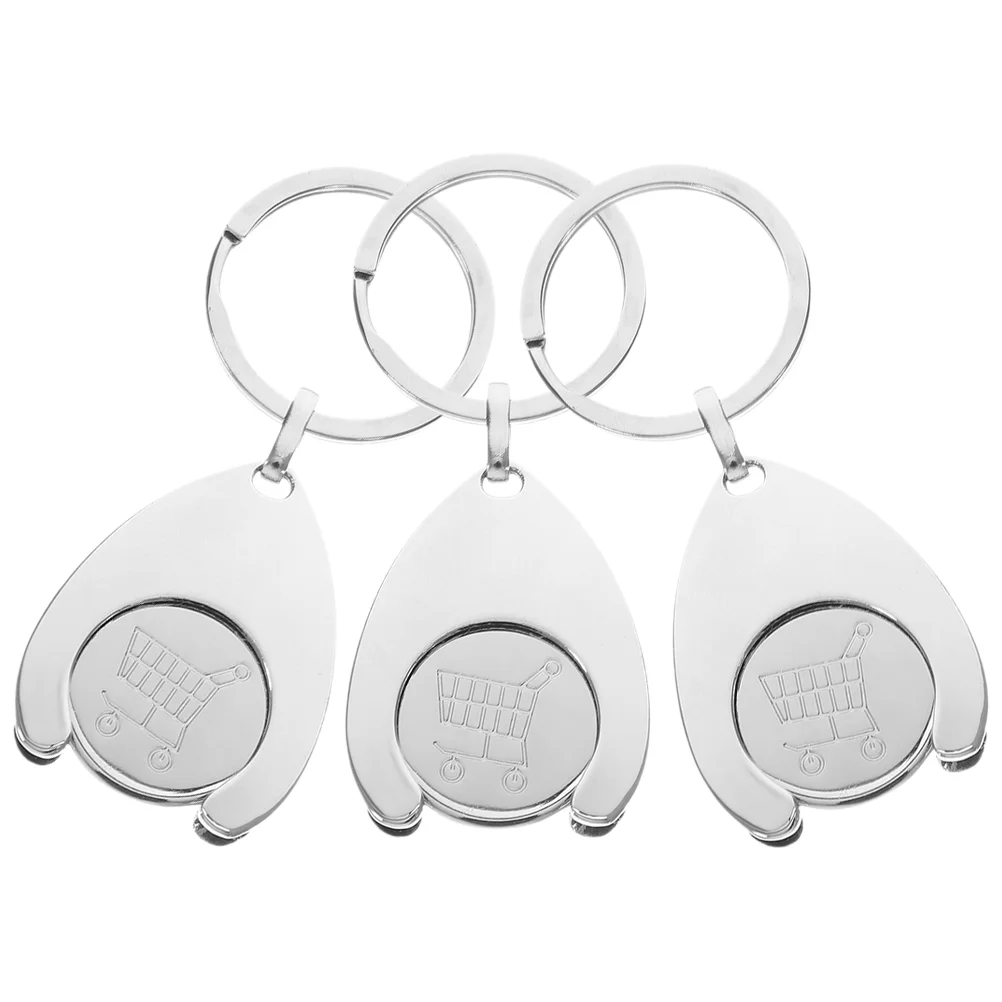 3 Pcs Key Fob Cart Token Shopping Trolley Keyrings Keychain Ornament Wallet Pendant Coin Silver