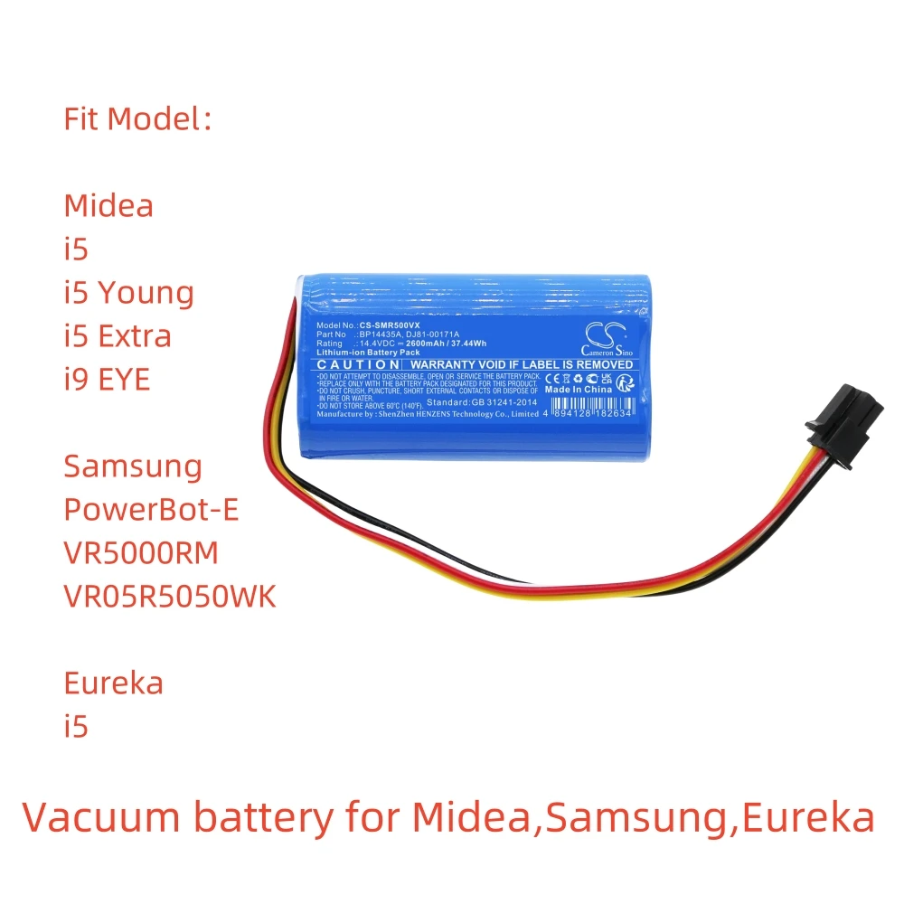 

Li-ion Rechargeable Vacuum Battery for Eureka, Ursus Trotter, Midea, and Samsung - 14.4V, 2600mAh | Compatible with i5 Young