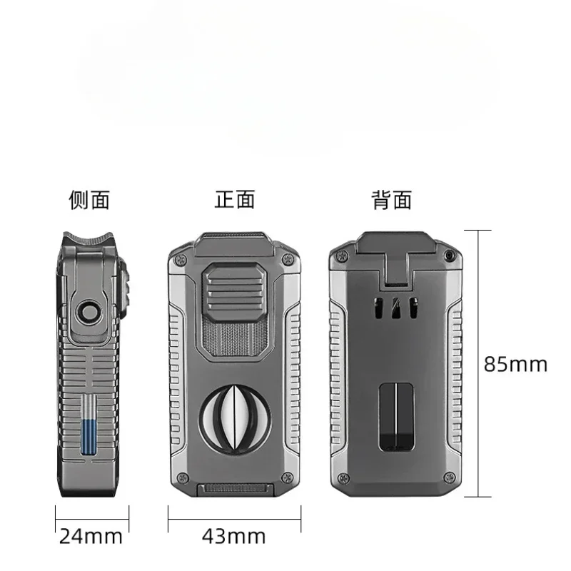 New Multifunctional Three-jet Flame Direct Injection Cigar Lighter with Built-in V-shaped Cigar Cutter Portable Five-in-one