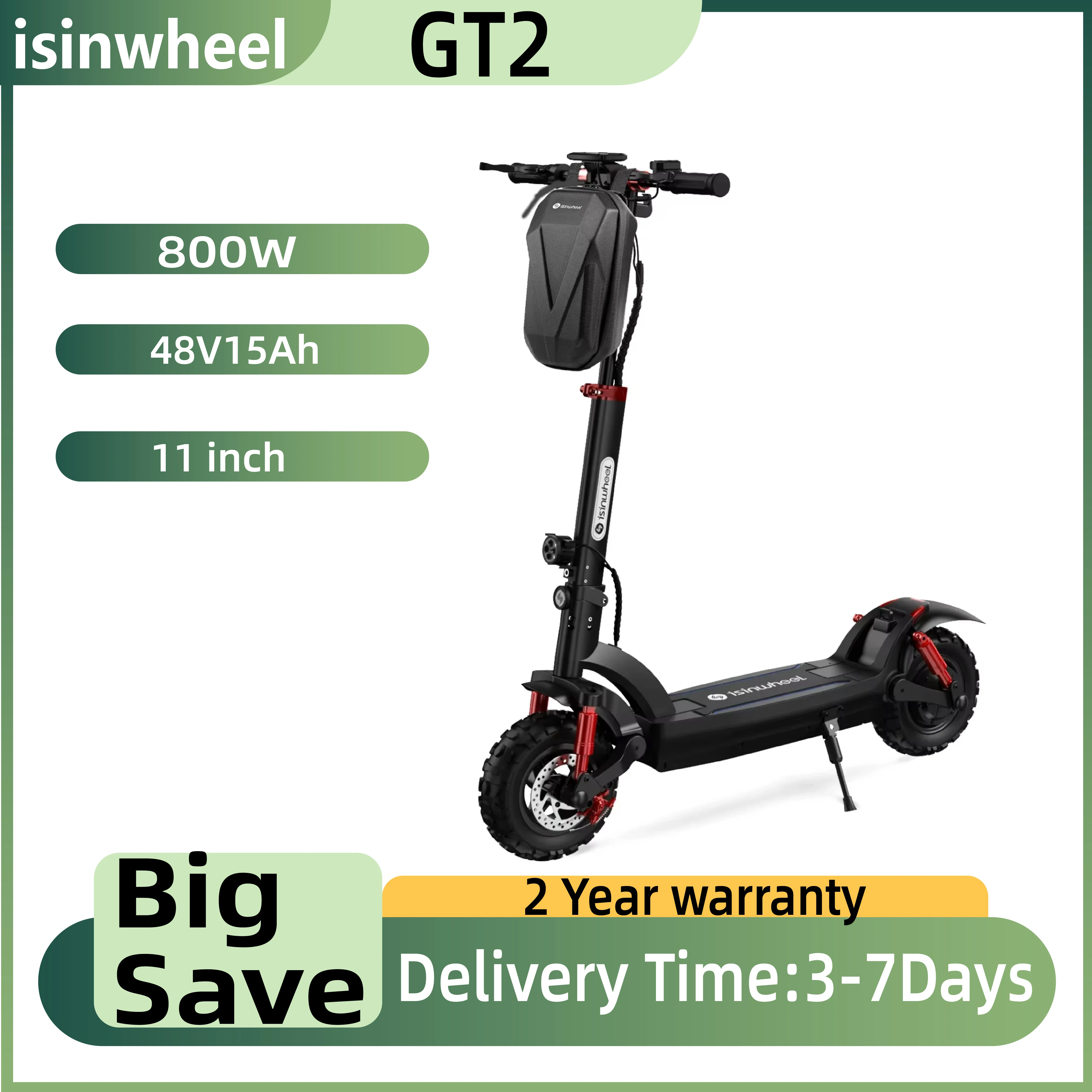 Trottinette �lectrique isinwheel GT2 Commute, moteur 800W, batterie 48V 15Ah, pneus tout-terrain 11 pouces, pliable, style unisexe, pour la ville