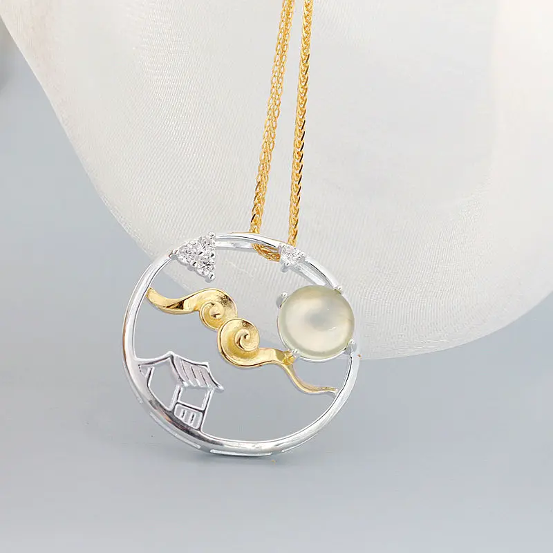 Authentieke 925 sterling zilveren hanger ingelegde natuurlijke prehniet edelsteen Chinese klassieke stijl eenvoudige maar elegante hangers