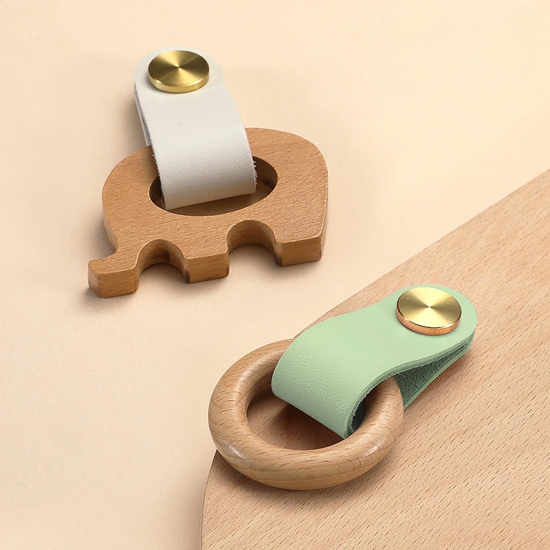 جلد البقر مقابض للخزانة مقبض الأثاث الشمالي لغرفة الأطفال الفيل مقبض المطبخ الخشبي مقابض الأدراج