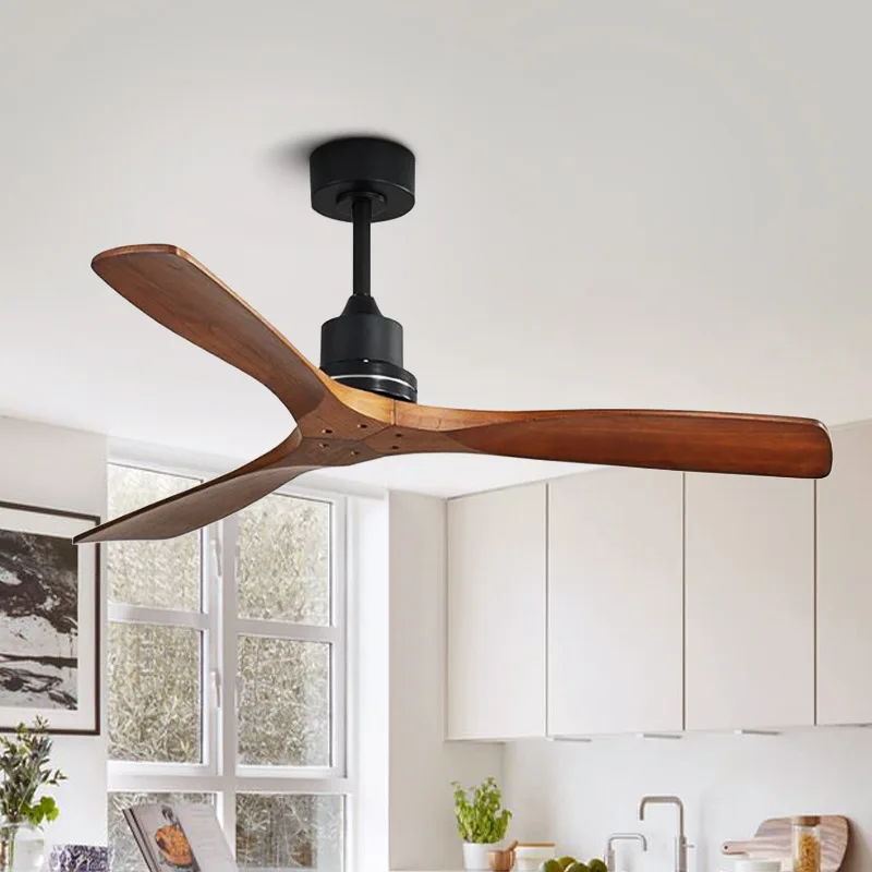 52 Inch Ceiling Fans No Light Reversible 6-Speed 3 Blade Quiet Fan with Remote Control DC Motor Modern Wood Fan for Home Decro