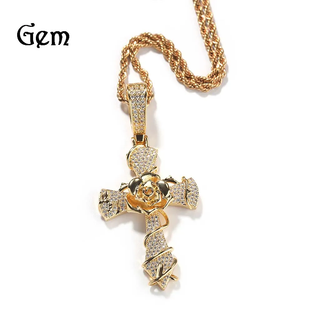 

Hip Hop Vintage sweater chain pendant Unisex copper Mens inlay 5A zircon Women cross pendant necklace light luxury accessory