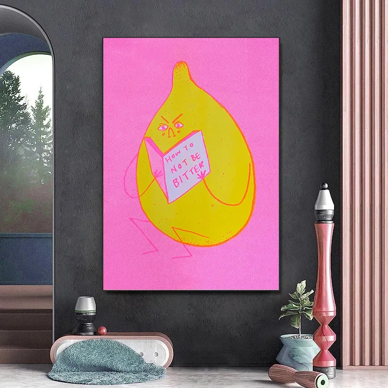 How To Not Be Bitter Cute Fruit Lemon Looking Book Poster And Print Modern Canvas Painting Wall Art Pictures For Home Room Decor