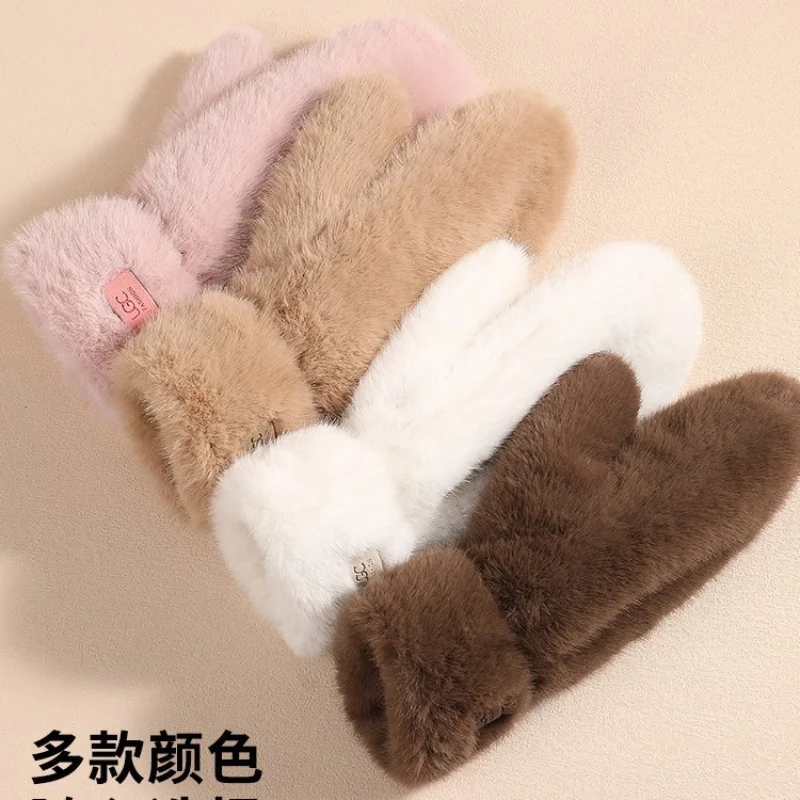 Nachahmung Kaninchen Fell Handschuhe Frauen Winter Handschuhe Winddicht Plüsch Dicke Warme Plus Kaschmir Handschuhe Weiche Volle Finger Fäustlinge Handschuhe – Detail 9