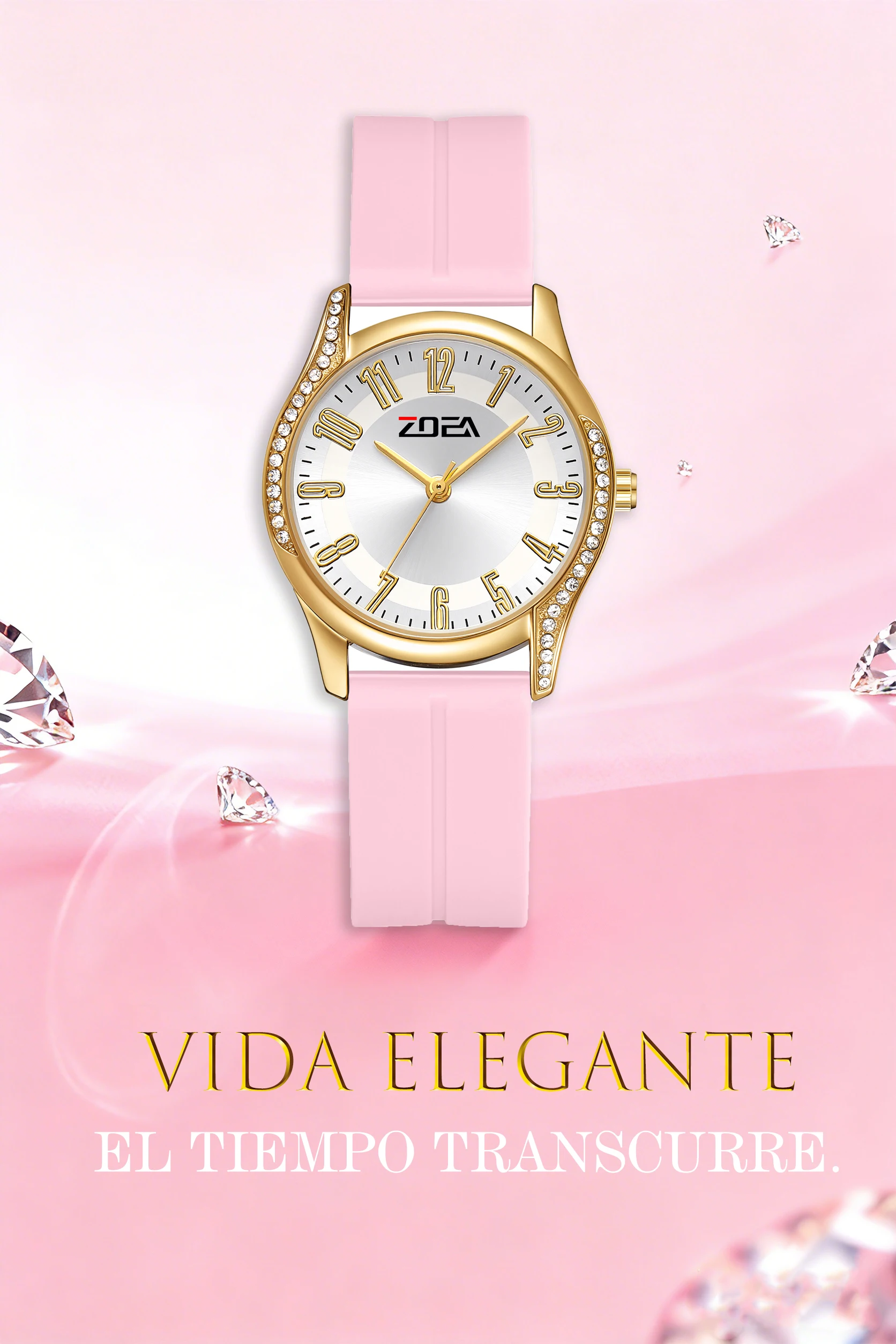 

ZOEA EM1351 Fashion Casual Quartz Ladies Watch 30M Waterproof Silicone Band Rhinestone Decoration Perfect Gift for Girls