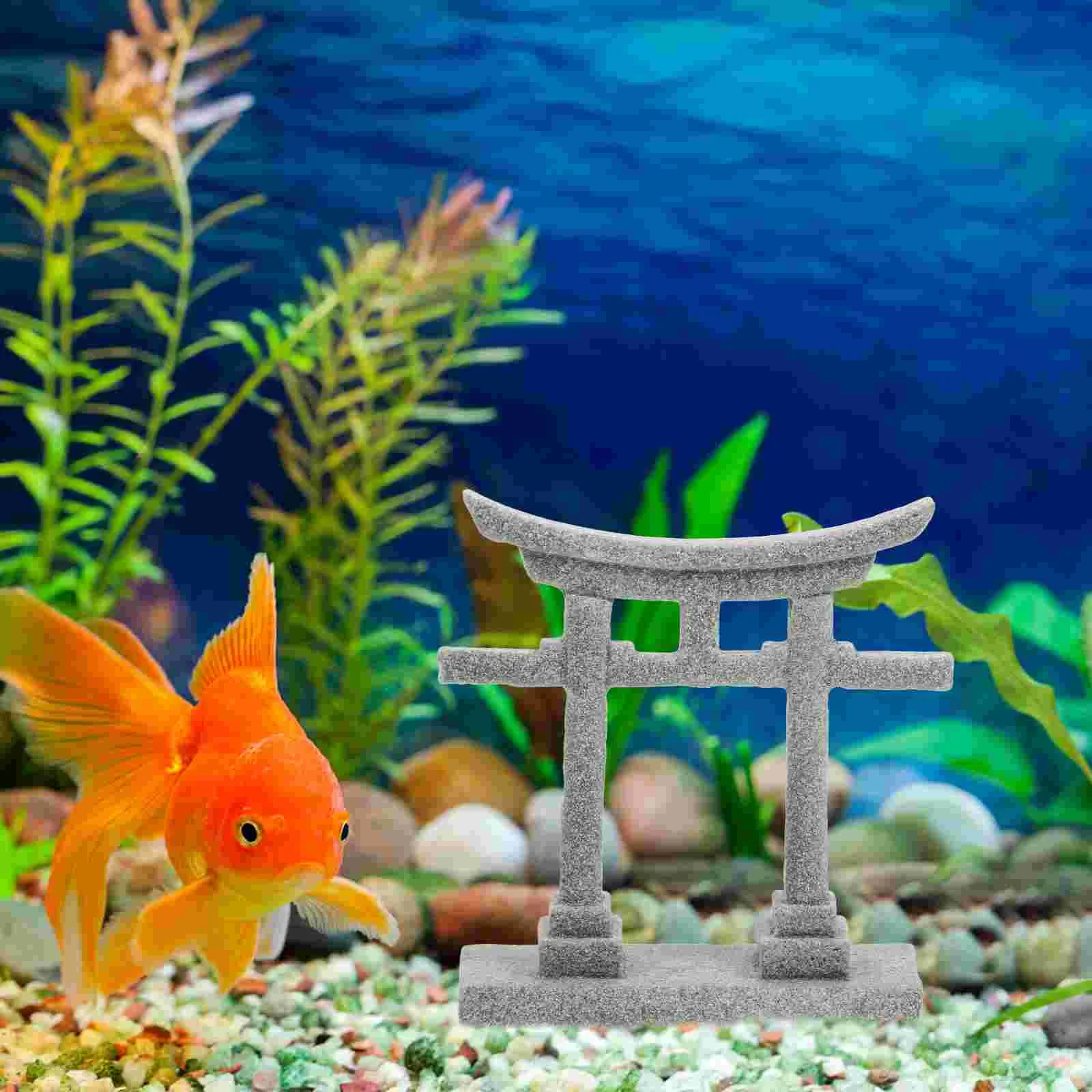 S/L Aquarium Decor Japanese Torii Gate Miniature Ornament Fish Tank Garden Shrine Shinto Landscape Sandstone Micro Decoration