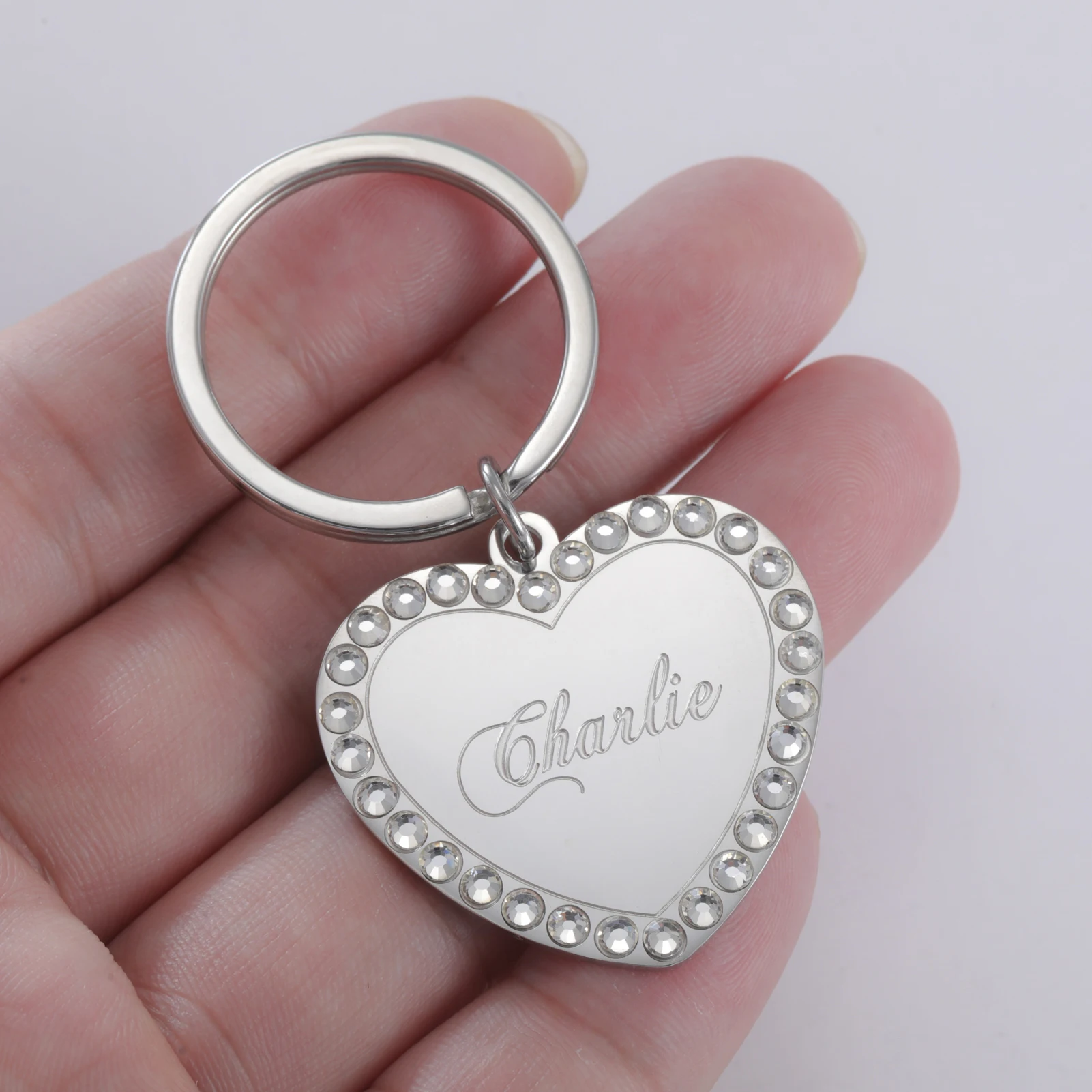 COOLTIME-Llavero grabado personalizado con forma de corazón, de acero inoxidable, personalizado, con forma de corazón de amor, accesorios para bolsa de joyería