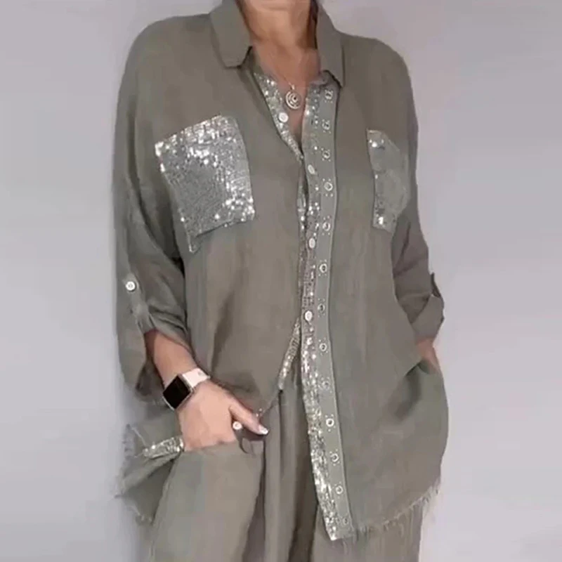 Vintage Street Women's Suits Lapel Button Shirt and Wide Leg Pants Autumn Outfit Fashion Long Sleeved Solid Color Loose 2pc Set