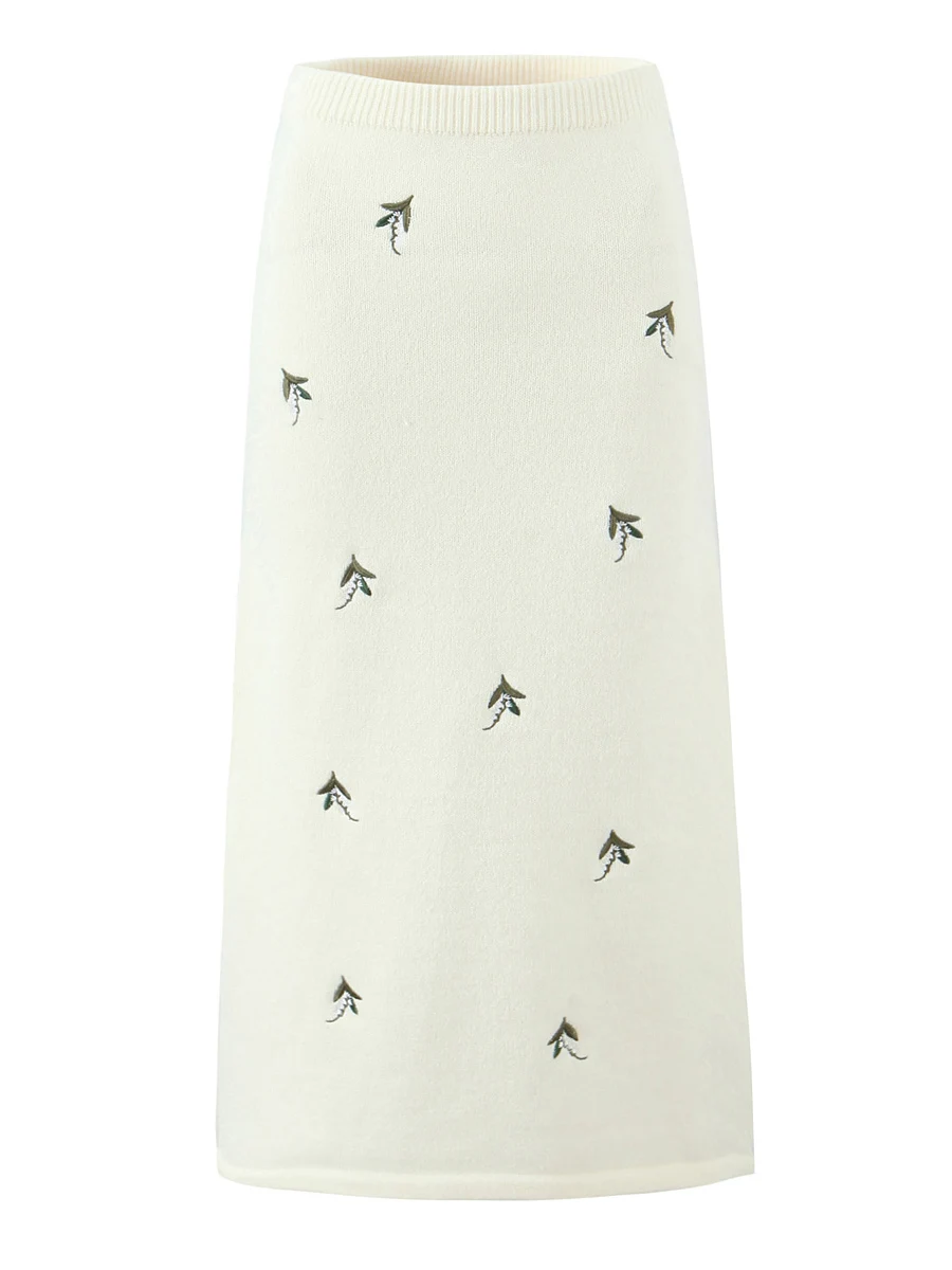 

Ele High Waist A-Line Skirt Women's Faionable Embroidered Slimming Midi Skirt Versatile Autumn Winter Long Skirt