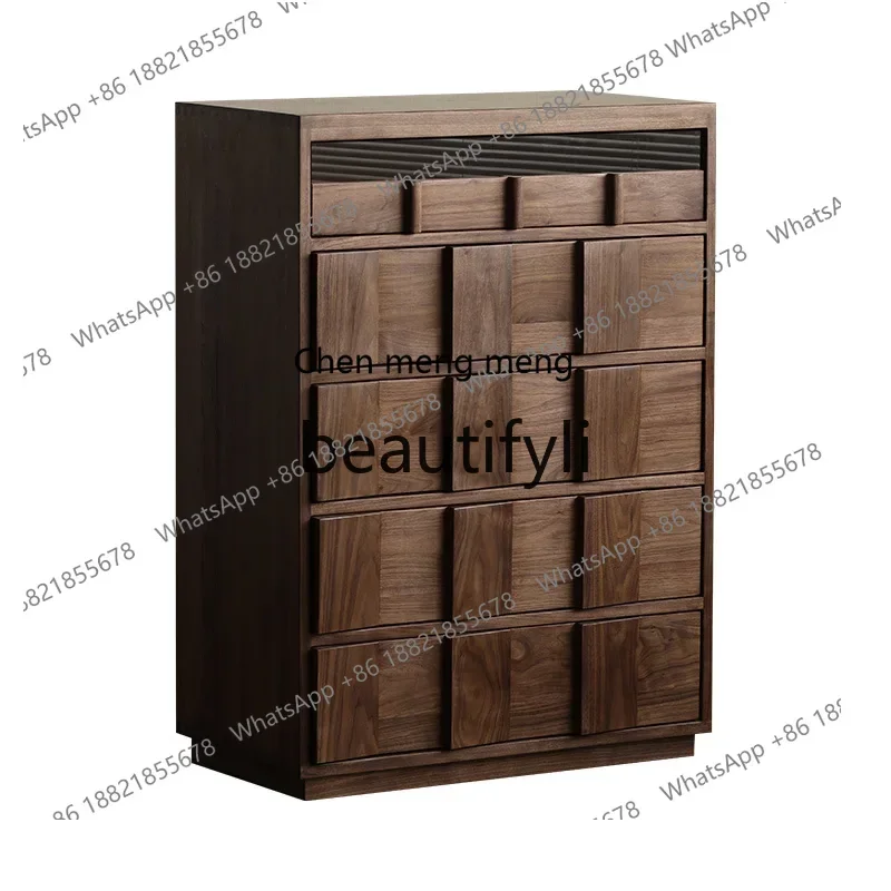 

N178 G Black walnut chest of drawers Nordic all solid wood retro drawer storage cabinet Storage side cabinet