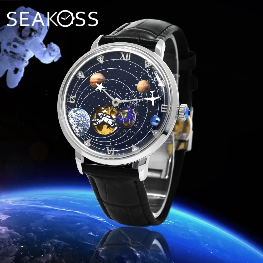 

SEAKOSS 42mm Space Explorer Automatic Watch Mechanical Watches Super Luminous 3ATM Waterproof Stainless Steel Men's Wristwatch