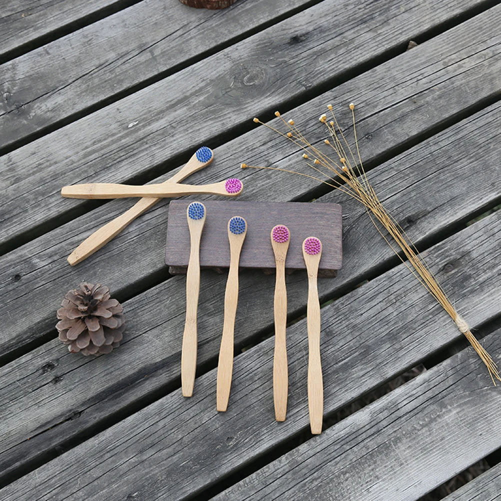 

4pcs Bamboo Toothbrushes Soft Bristles Material Ergonomic H Anti Slip Grip Coated Tongue Brush al Health Dental Care