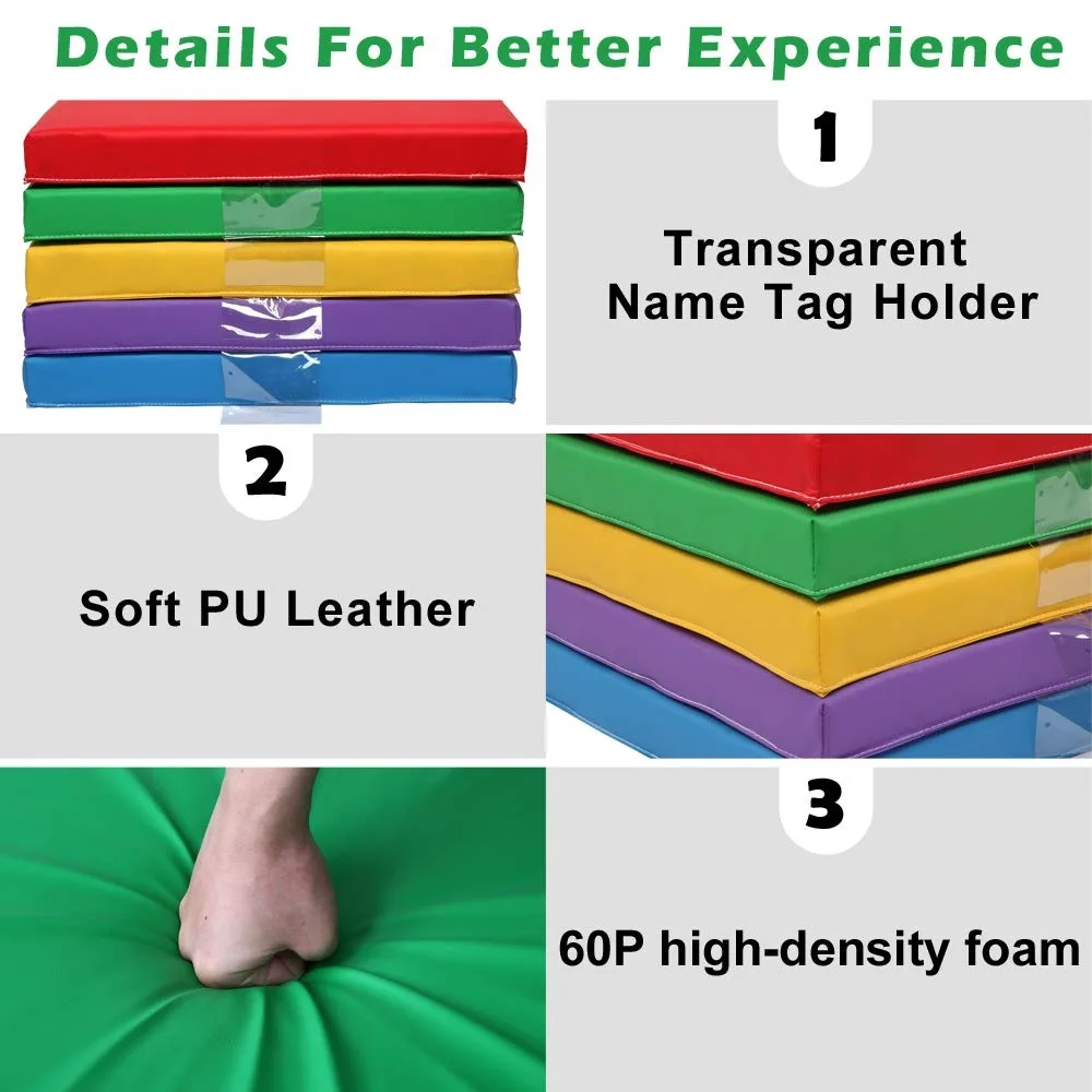 سجادة راحة سميكة مقاس 2 بوصة مكونة من 5 قطع من سجادة قيلولة للأطفال مع علامة اسم، سجادة نوم محمولة للأطفال الصغار للرعاية النهارية في مرحلة ما قبل المدرسة