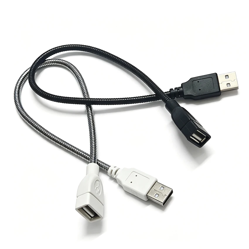 USB Male to Female Plug For Small Night Light LED Desk Lamp Extension Cable Metal Hose 2-Core Black/White 35CM