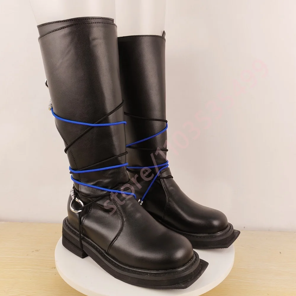 أسود جولة تو حبل ملفوفة أحذية ركوب الخيل كعب مكتنز طويل عارضة في الهواء الطلق الأحذية الغربية ريترو ستايل الخريف جمع الأحجام 35-50