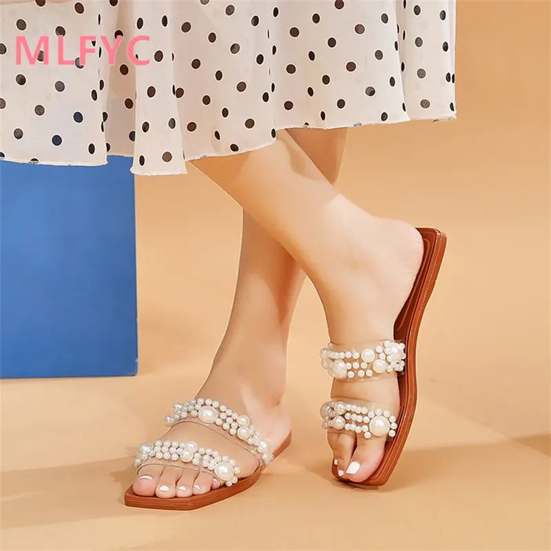 2023 Women's flat casual pearl slippers ladies fashionable fish-mouth shoes comfortable and simple woman sandals