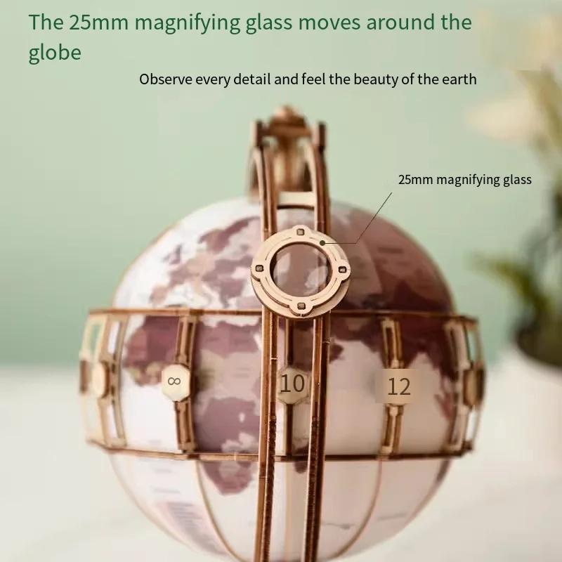 

3D Wooden Globe Puzzle Illuminated Map Model Kit No Glue Needed DIY Night Lamp for Room Decor Teens Adults