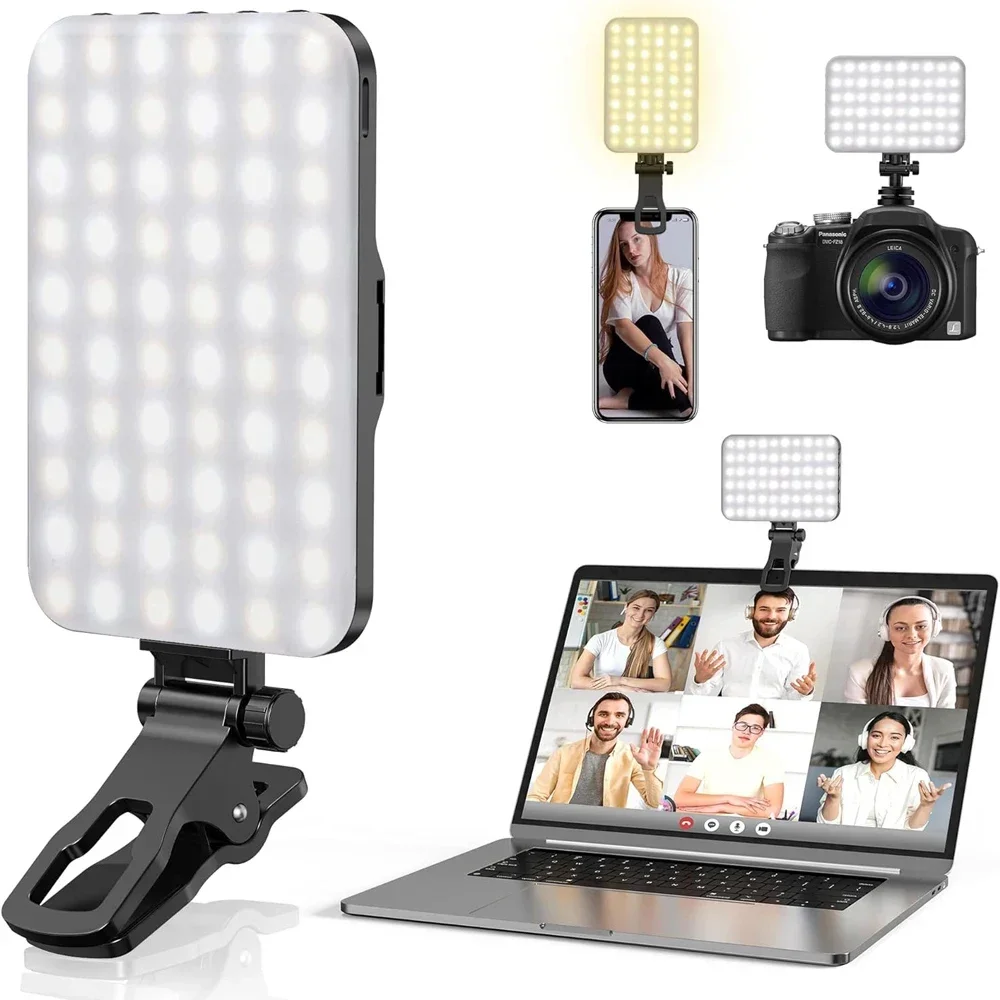 New Selfie Light, 60 LED 2200mAh Rechargeable Cell Phone Fill Light 7 Modes, 10-Level Brightness, Portable Clip on Light