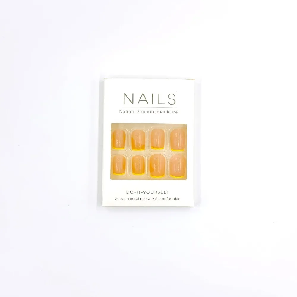 Faux ongles français portables pour filles, couverture complète, presse sur les poignées, bouts d'ongles, français, N64.Square