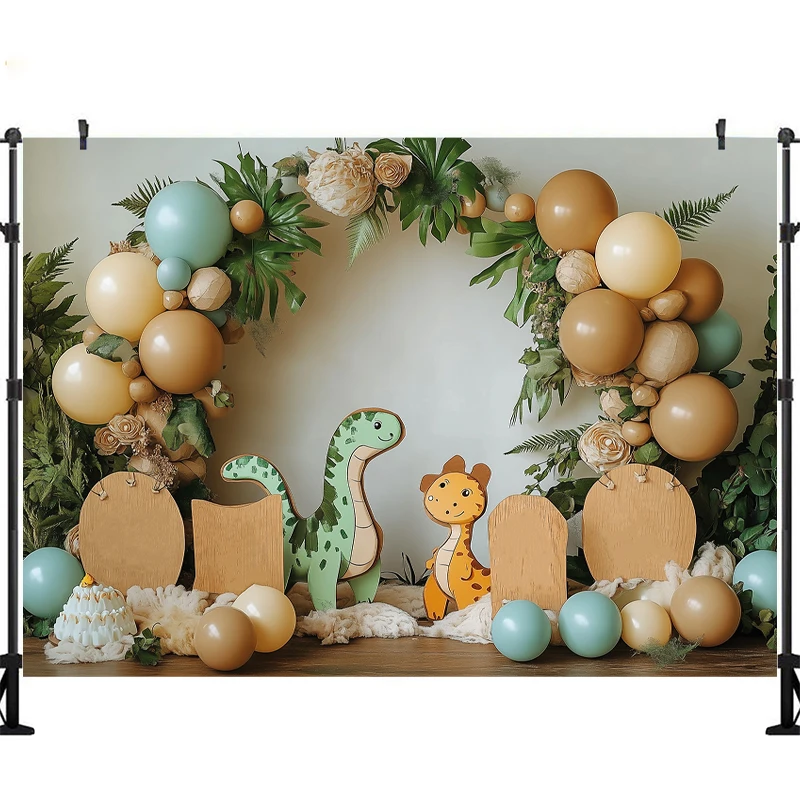 LS Dinosaur Theme Photography Background Baby Shower Cake Smash Backdrop Banner Tropical Jungle Wildlife Balloon Decor Props