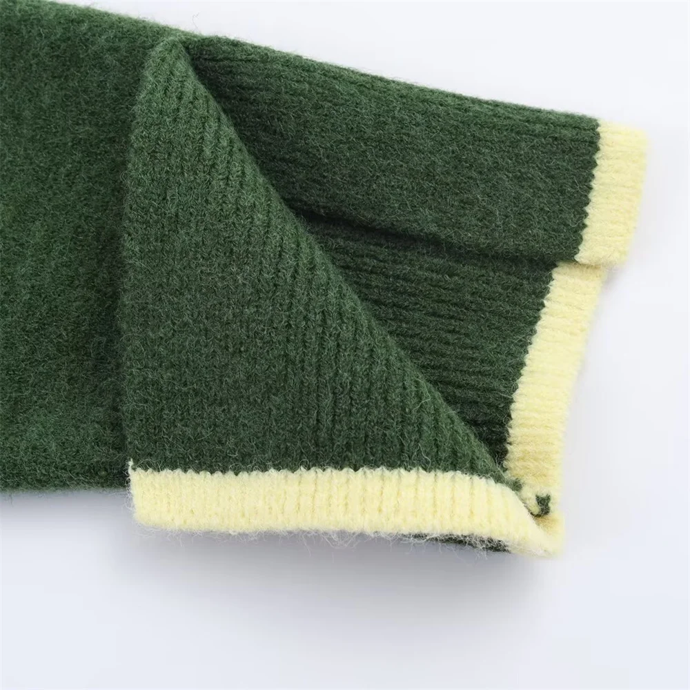 نمط جديد للتنقل البسيط للسيدات بألوان متباينة وسترة محبوكة بأكمام طويلة ورقبة دائرية مزخرفة #5