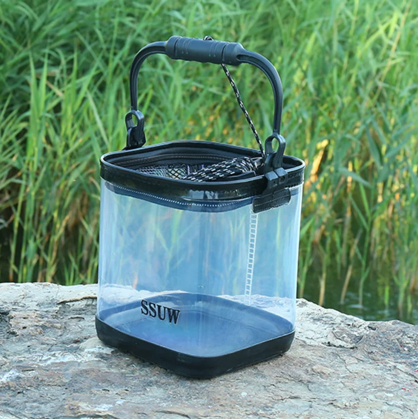 Thickened Fishing Bucket Transparent EVA Buckets Portable Live fish Bucket Folding One-piece Fish Bucket Y659