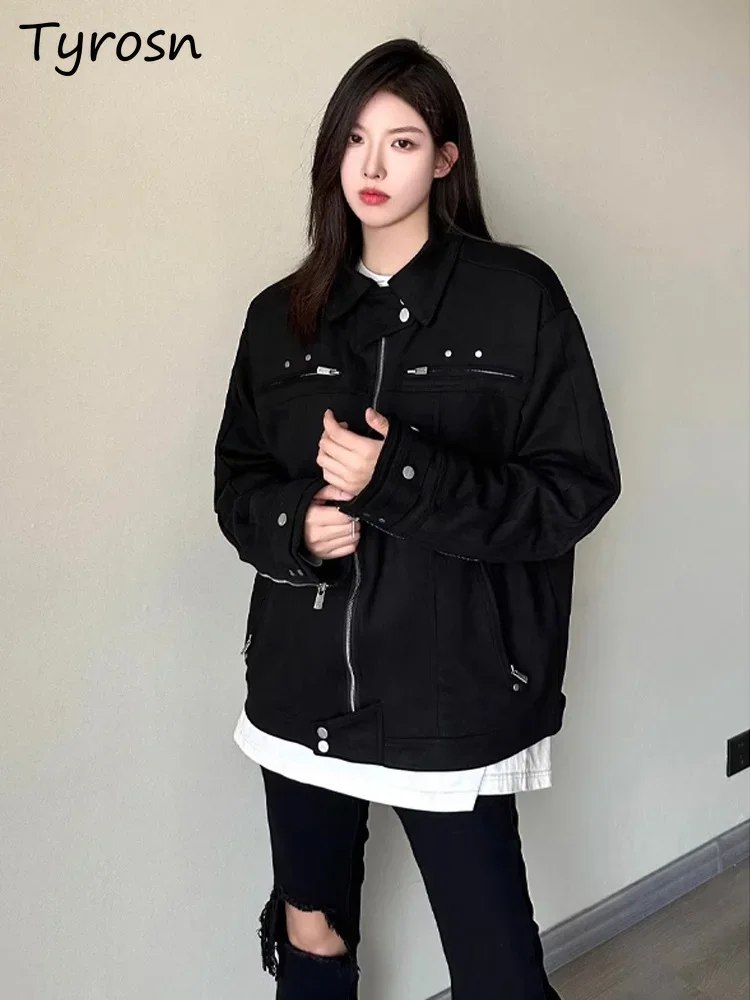 Women Jackets Japanese Style Simple Zipper Couple Loose Casual All-match Fashion Popular Streetwear Long Sleeve Autumn Coats New