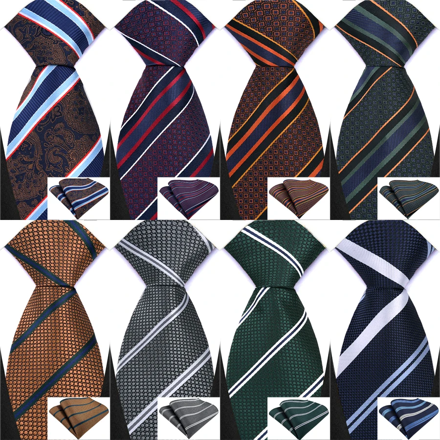 Herren-Krawatten aus Polyester mit Streifen, Einstecktuch-Set für Mann, Hochzeit, Business, Party, Abschlussball, Zubehör, 8 cm Krawatte, Krawatte, Geschenk für Männer