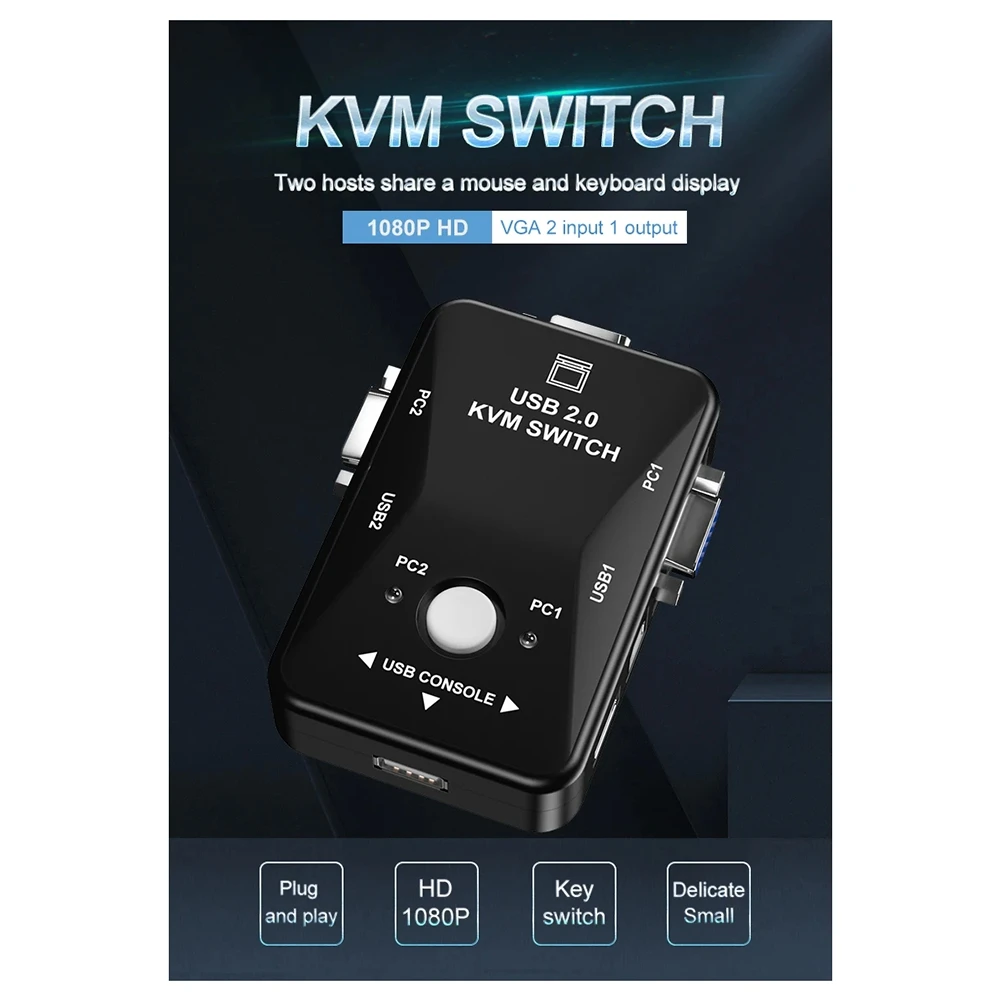 AT87-USB 2.0 KVM Mouse Switcher Keyboard VGA Splitter Box Sharing Switch USB KVM Switch 2 Port VGA SVGA Switch Box