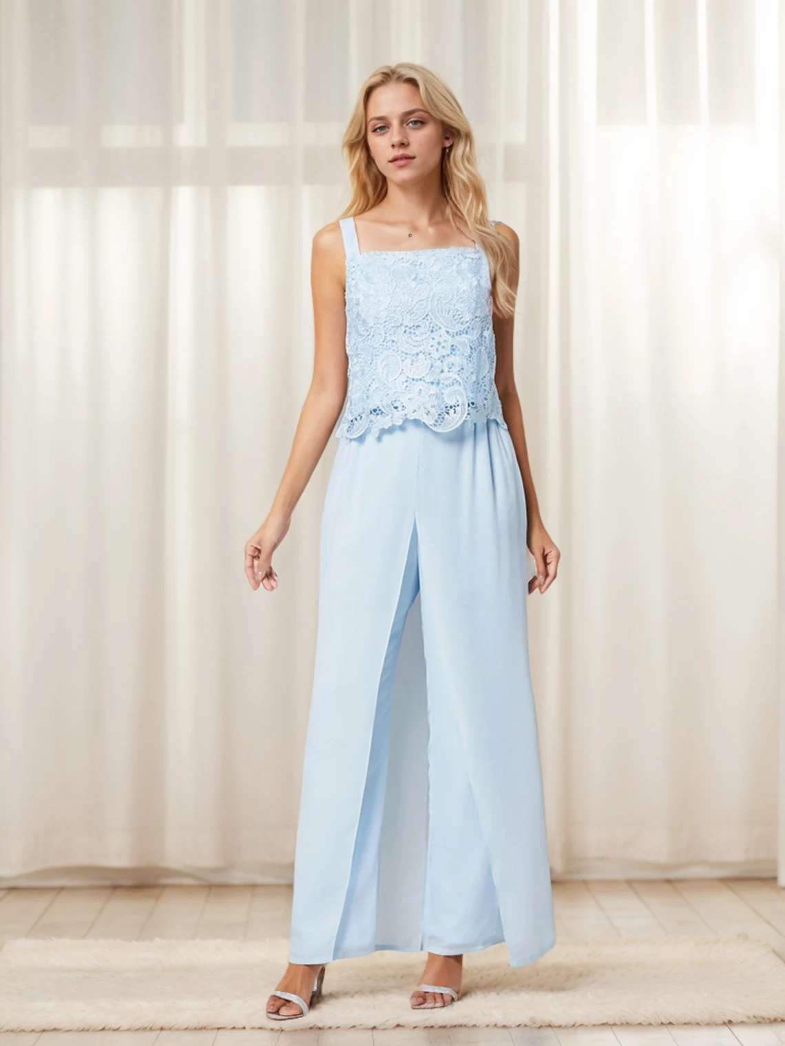 エレガントな3ピースイブニングドレス、レースシフォン、7分袖、スクエアネック、床丈、ウェディングゲストドレス2025、無料カスタマイズ